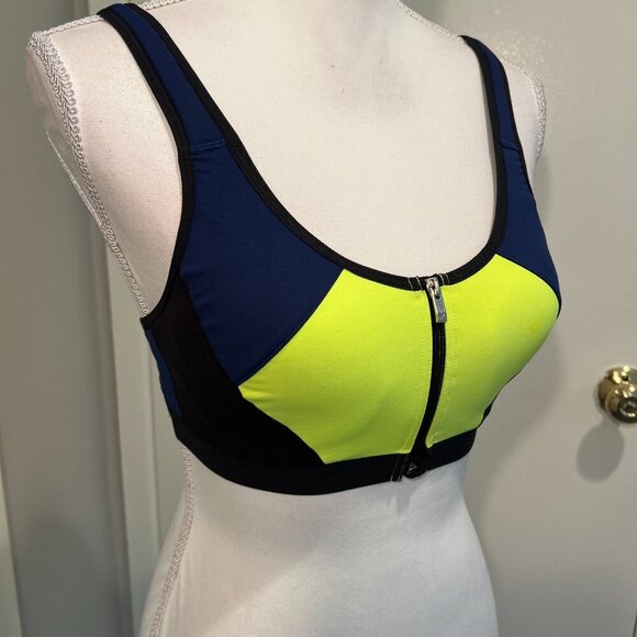Victoria's Secret VSX Sport Blue & Yellow Zip Underwire Sports Bra, Size 34B - Picture 4 of 13